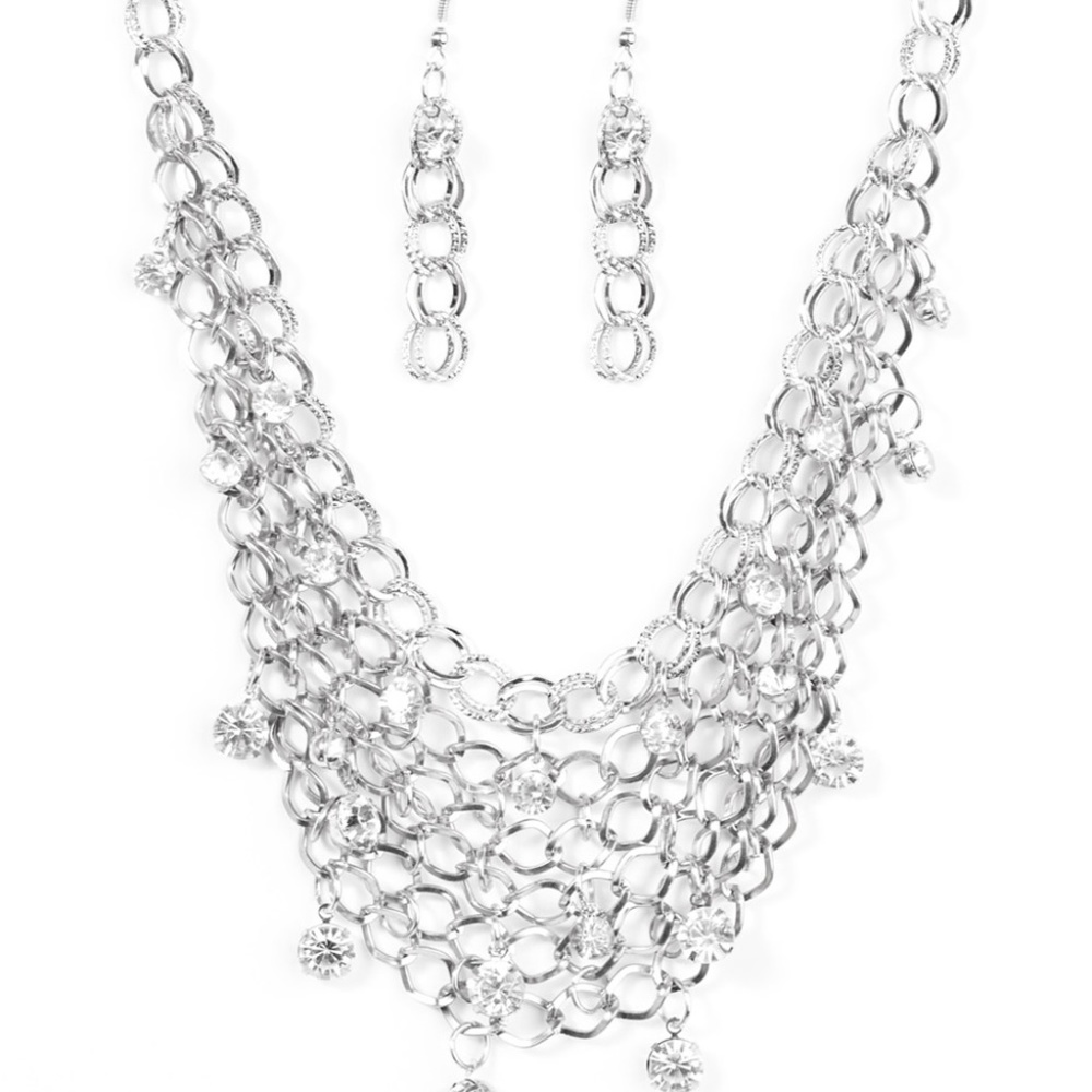 Jewelry - Silver & Rhinestone Necklace & Earrings